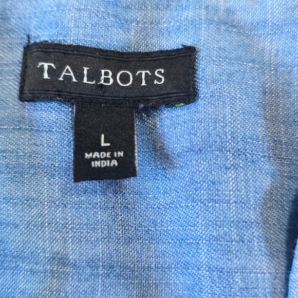 Talbots Blue Chambray Popover Tunic Womens L Large Mandarin V Neck Long Sleeve - Picture 5 of 8
